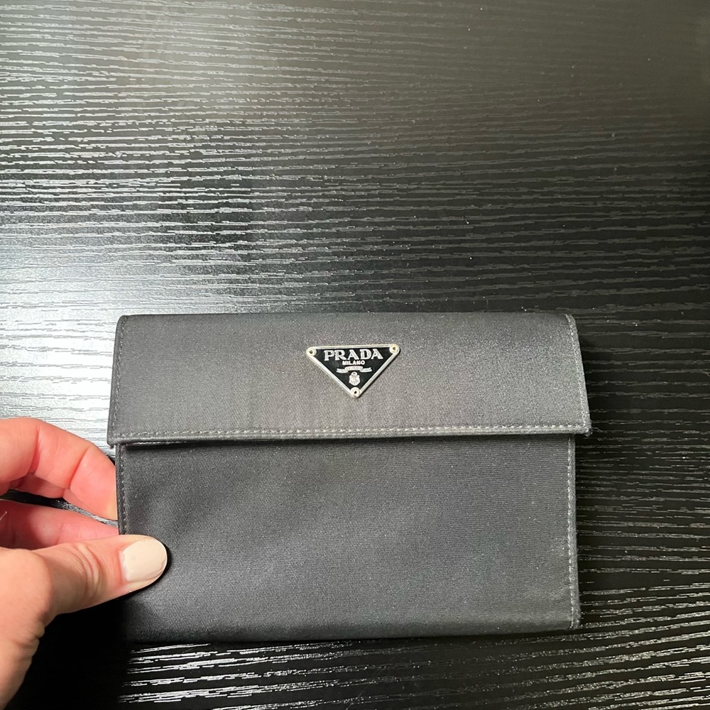Prada Black Tessuto Nylon Tri-fold Compact Wallet